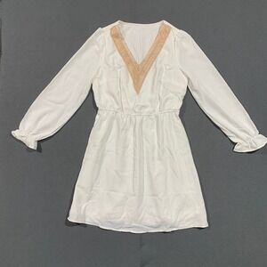CUPSHE White V Neck Long Sleeve Cinched Waist Mini Dress Size Small